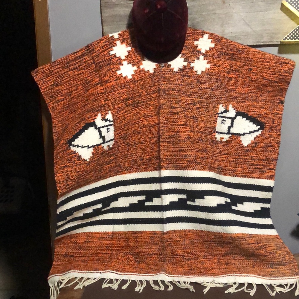 Vintage Baja Woven Horse Aztec blanket poncho cape